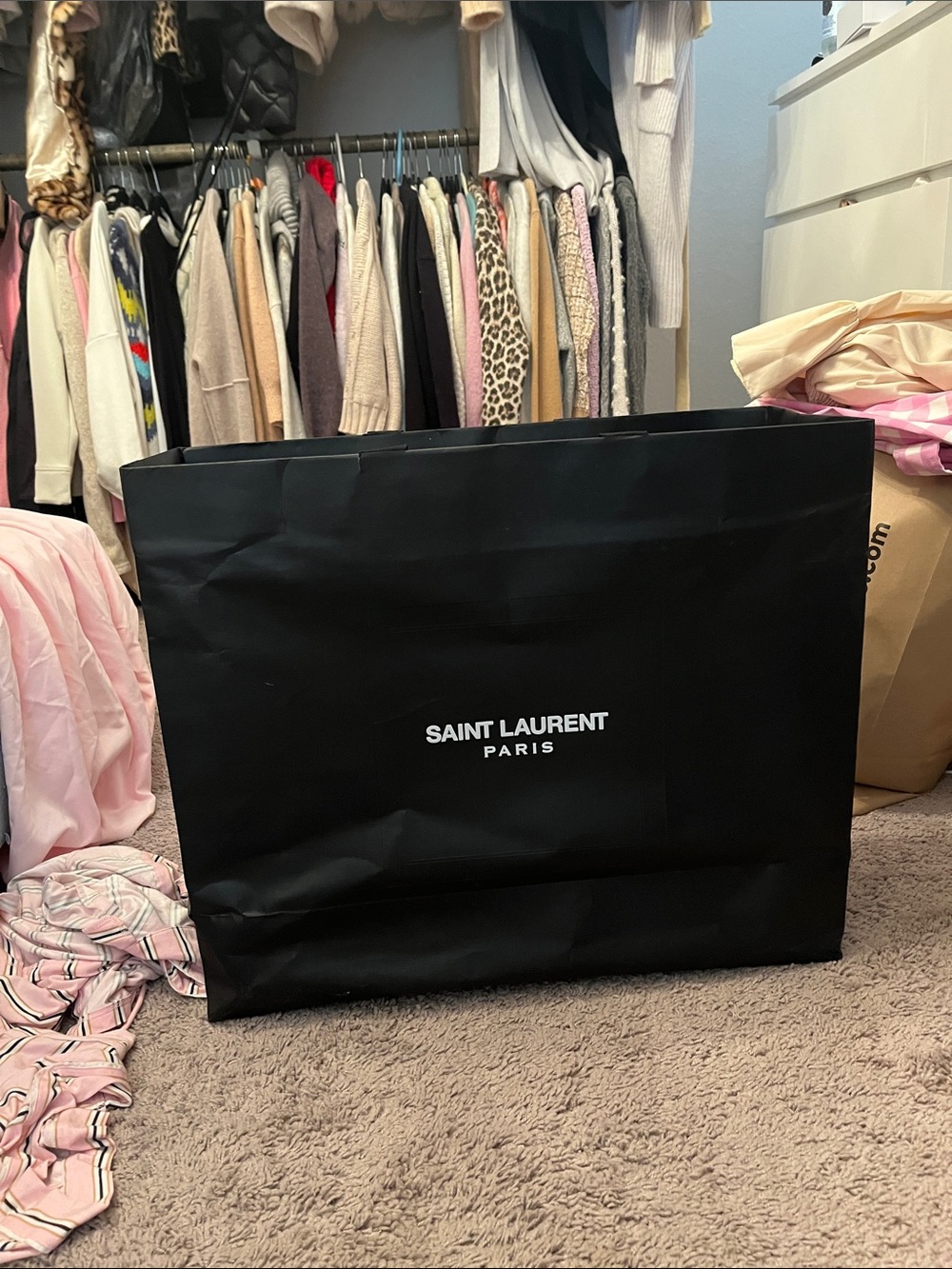 Huge Saint Laurent Black and White Logo Shopping Bag